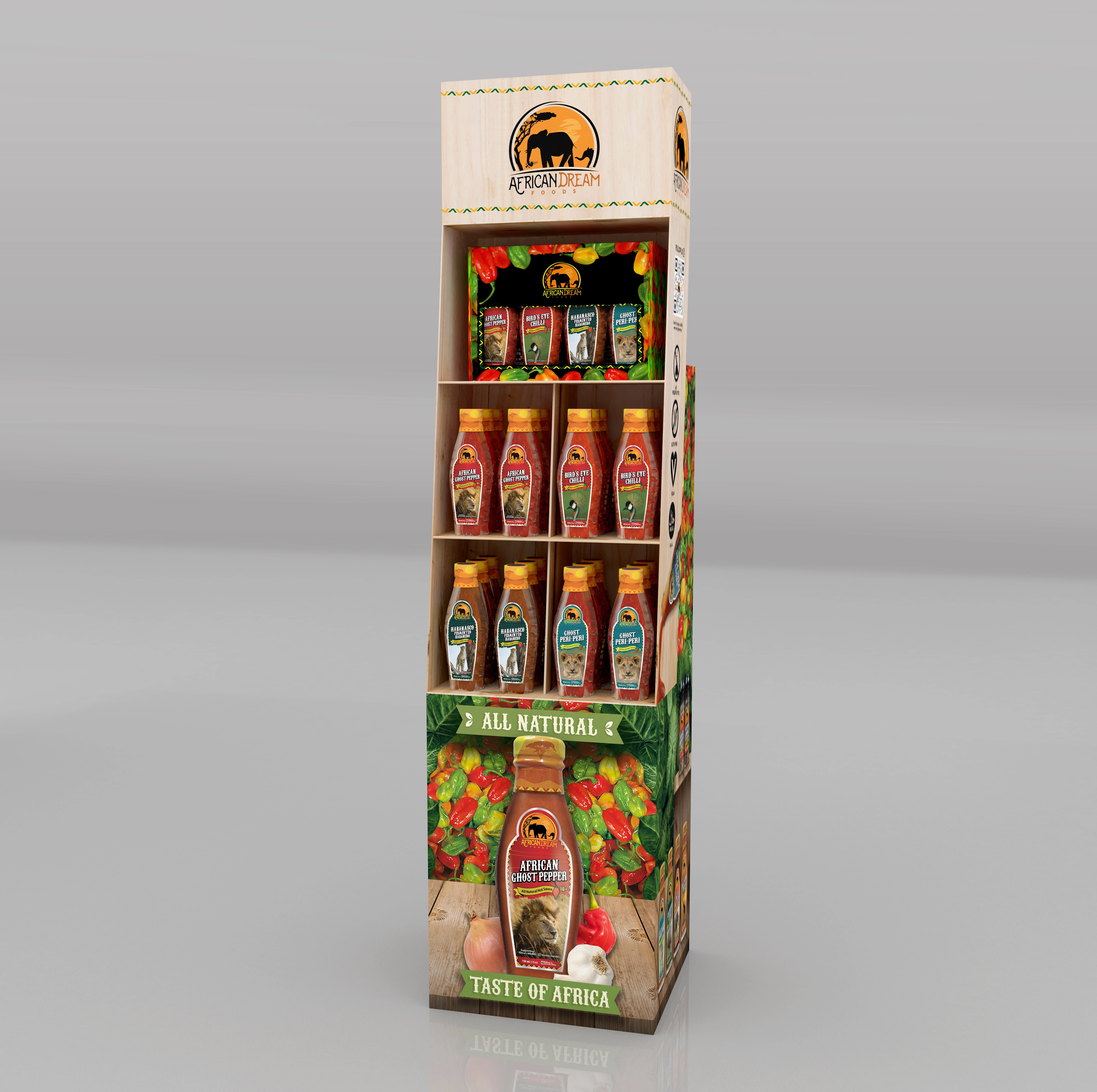 African Dream Foods DS-00 display shipper - slight angle