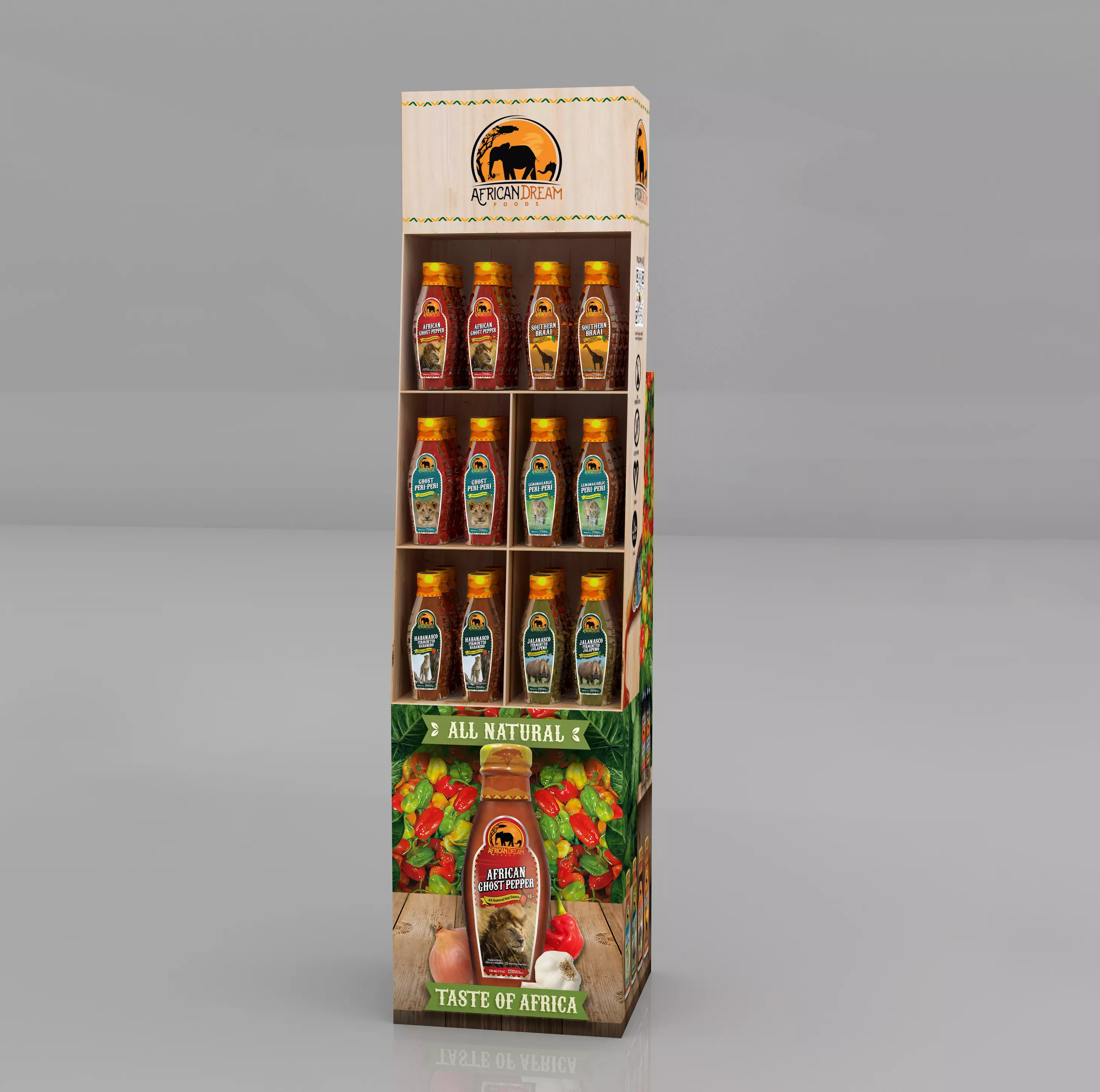 African Dream Foods DS-004 display shipper - slight angle